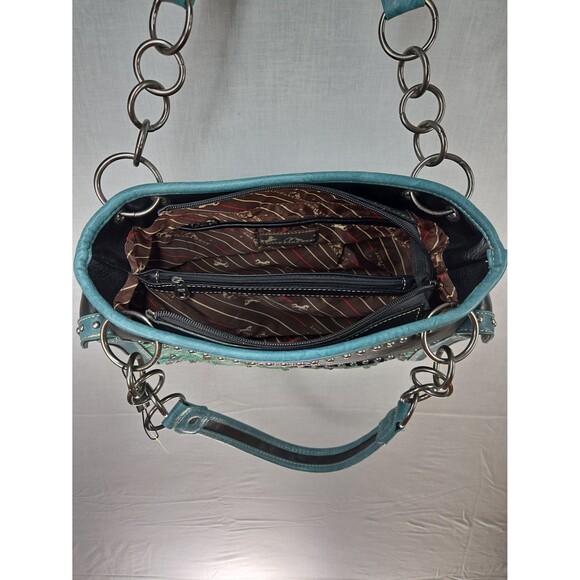 NEW Montana West Concealed Carry Bag Purse Embossed Turquoise Chains Y2K Style - Picture 9 of 12